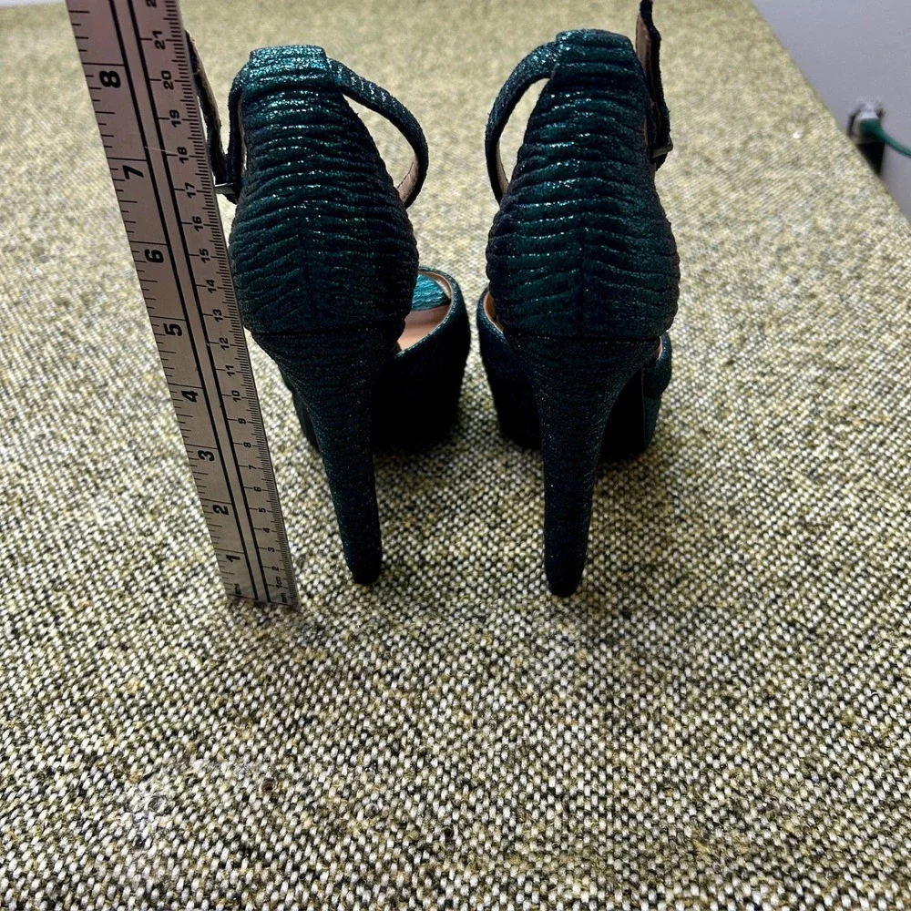 Jessica Simpson Platform Heels Women 6M Green Metallic Ankle Strap Bebe